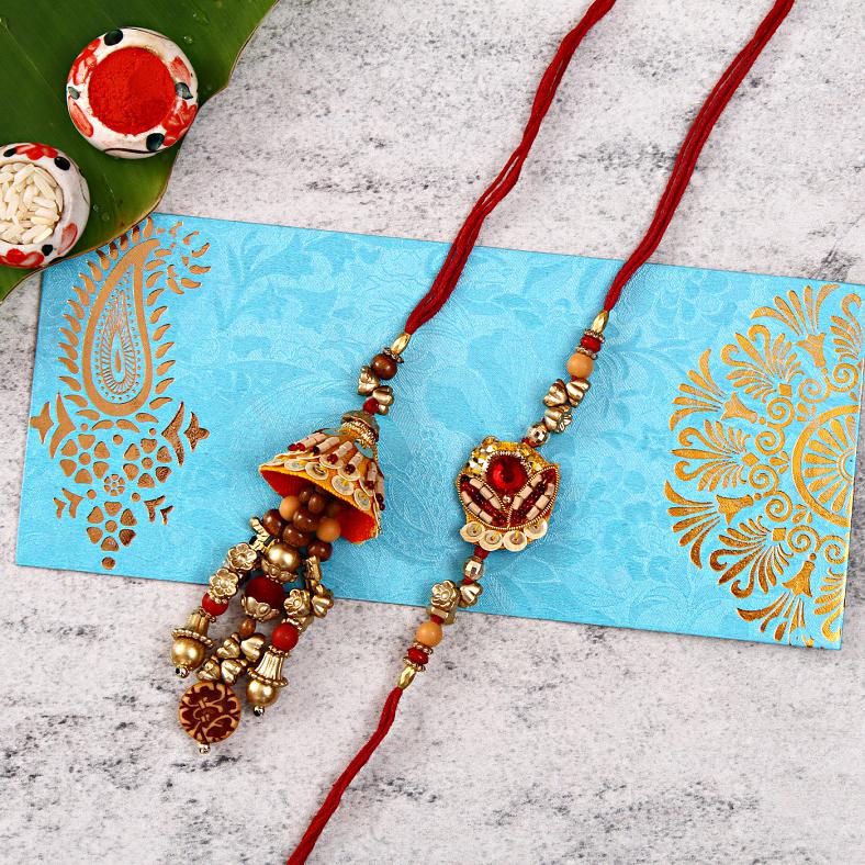 Traditional Design Beaded Work Bhaiya Bhabhi Rakhi