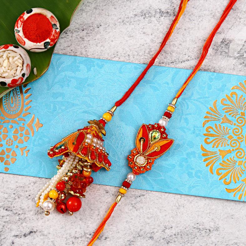 Dazzling Pearl Work Bhaiya Bhabhi Rakhi