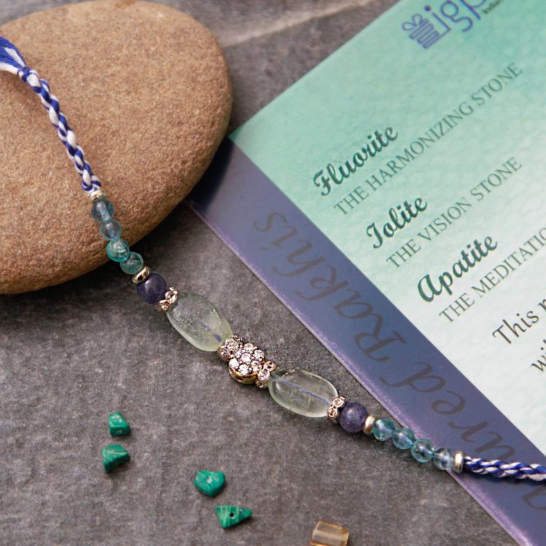 Beautiful Stone Work Elegant Rakhi w/ A Box of Lindt Milk Chocolate