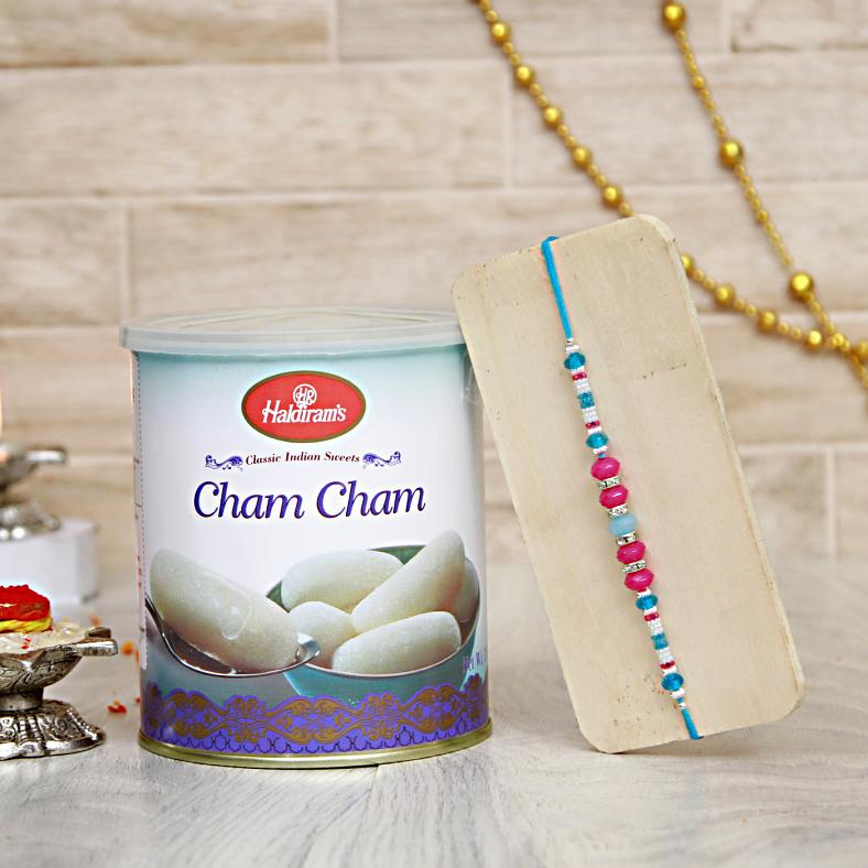 Multicolored Rakhi w/ Haldiram Cham Cham