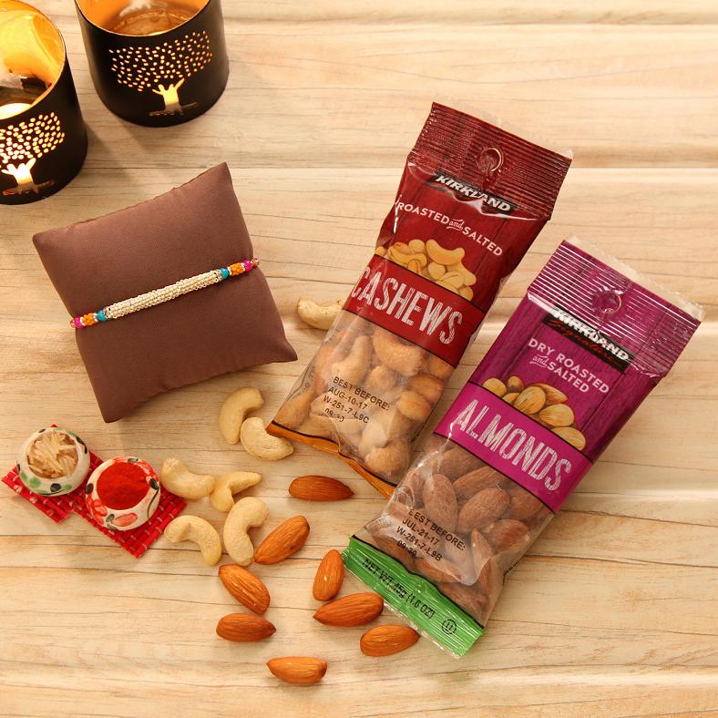 Beautiful Beads Work Rakhi w/ Cashew & Almonds