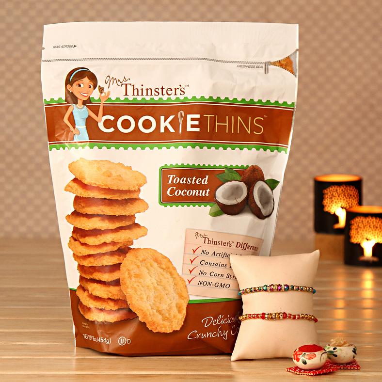 Rakhi Gift - Two Beads Rakhi w/ Toasted Coconut Cookies