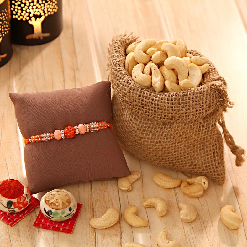 Beads & Stones Rakhi w/ Cashews to Celebrate Raksha Bandhan