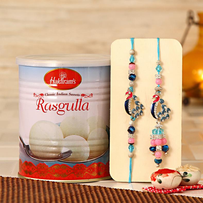 Bhaiya-Bhabhi Rakhi w/ Rosogolla Tin Gift Hamper