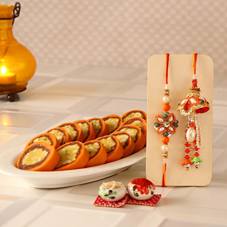 Bhaiya-Bhabhi Gift Hamper, Rakhi w/ Sweets