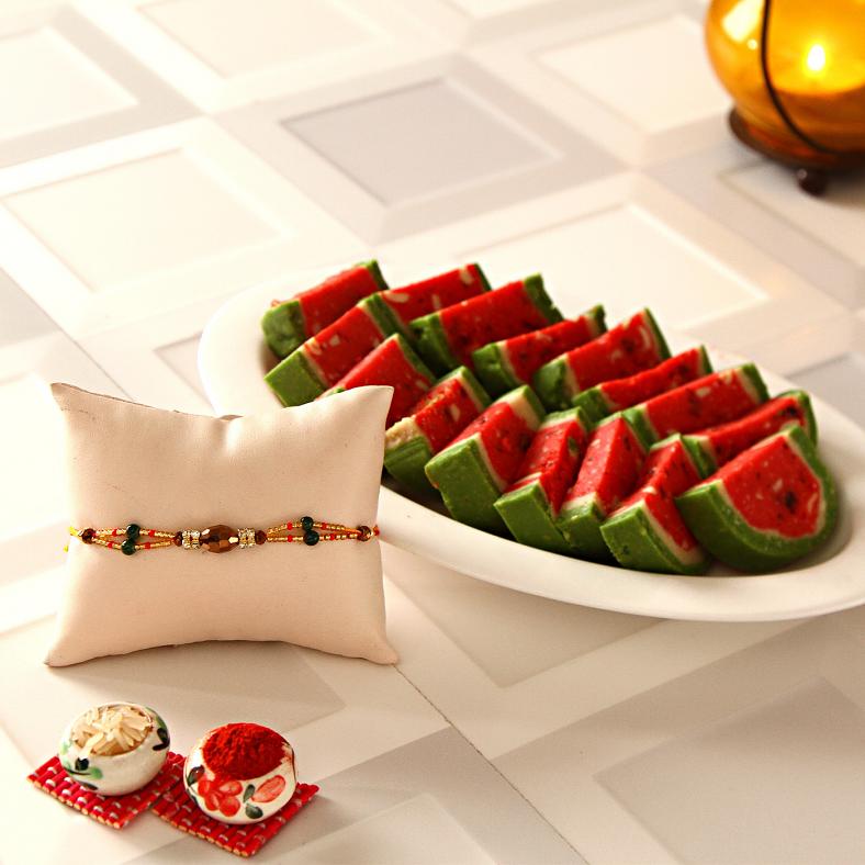 Beads Rakhi Beacelet w/ Kaju Sweets
