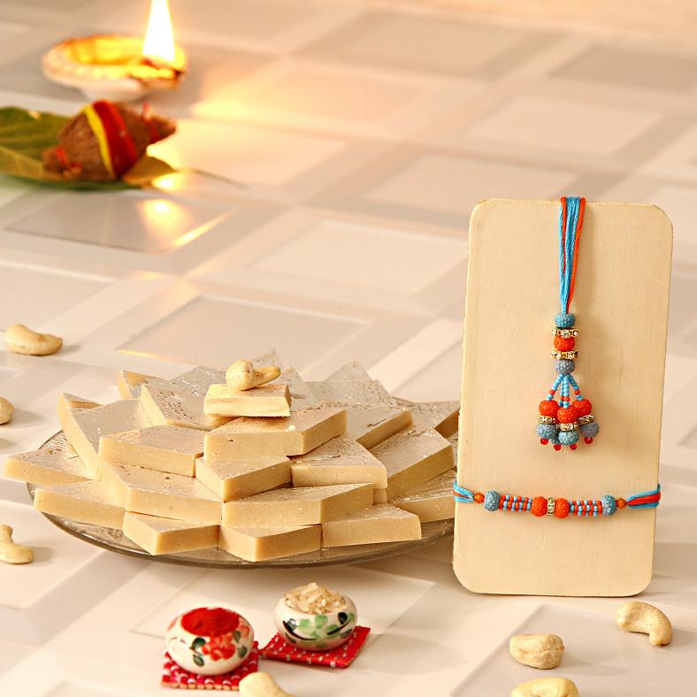 Beads Rakhi Bracelet &  Kaju Sweets Combo