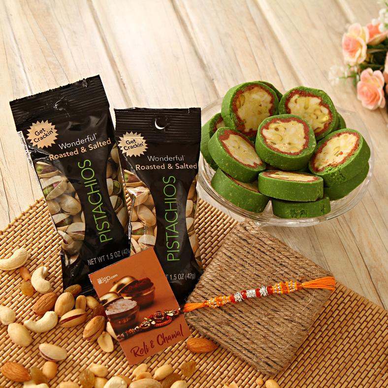 Rakhi Pista Combo w/ Pista Roll Sweets