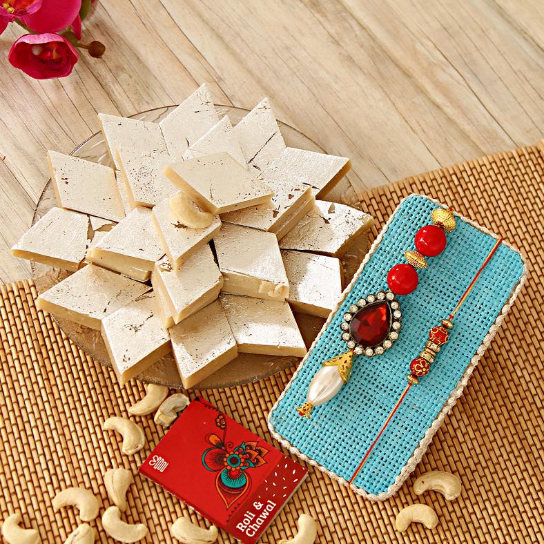 Bhaiya Bhabhi Rakhis & Kaju Katli Combo Gift
