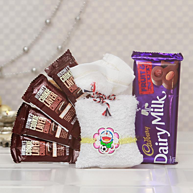 Doremon Rakhi w/ Chocolate & Cookie Crunch for Kids