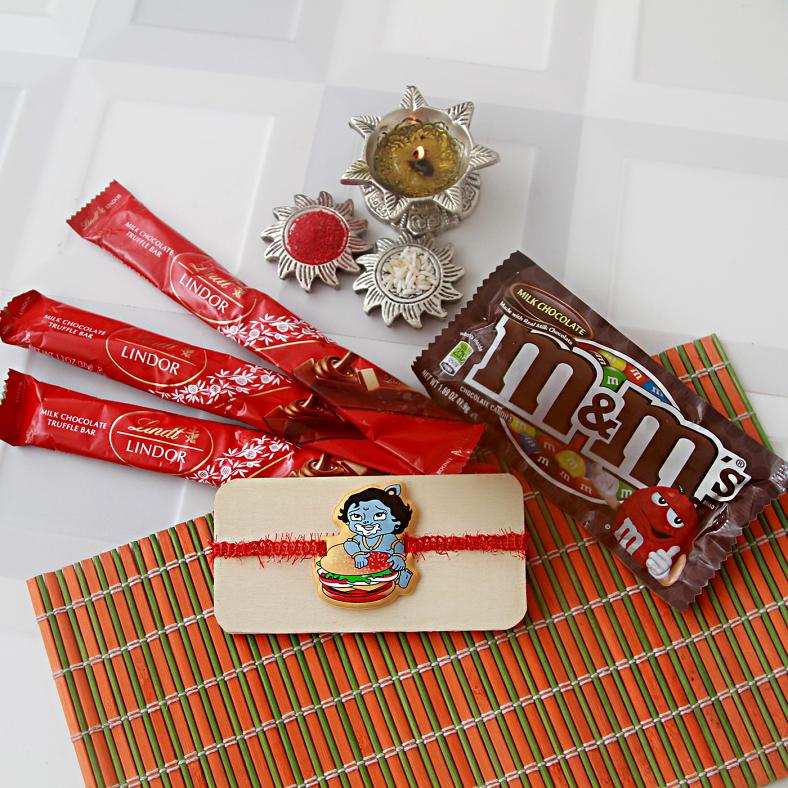 Krishna Rakhi w/ Chocolates / M&Ms for Children