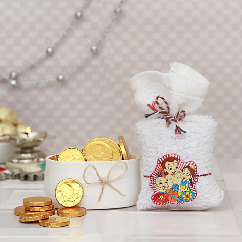 Chota Bheem Rakhi w/ Gold Coins Chocolates