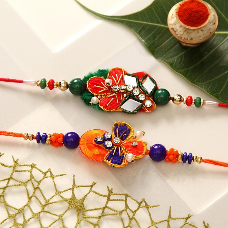 Attractive Zari Booty Ethnic Design Rakhi Set