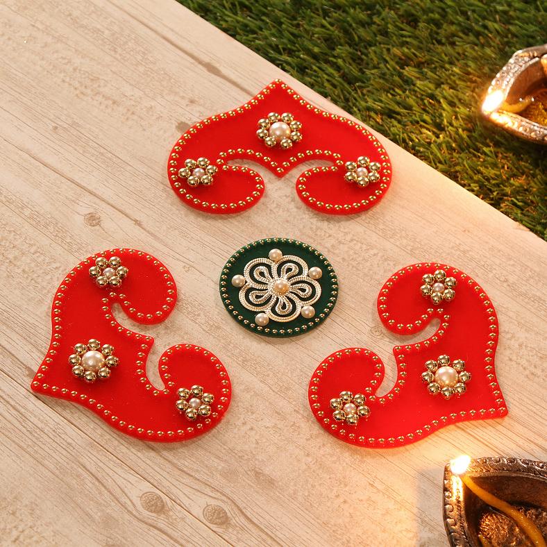 Ravishing Red & Green Fiber Rangoli Diwali Decor #29215 | DesiClik.com, USA