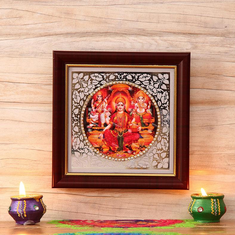 Laxmi & Ganesha - Handpainted Clay Art Wall Frame 05
