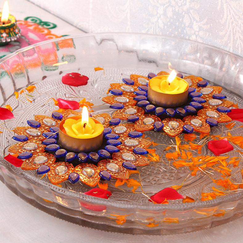 Shimmering Floating Diya Set for Diwali Decor 2 Pcs