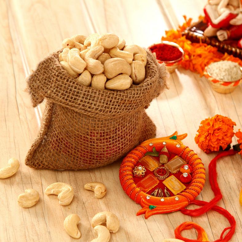 Bhaidooj Decorative Tikka Thali w/ 100 Gms Cashews