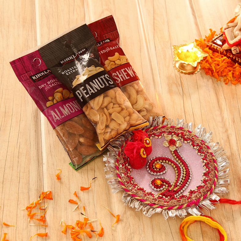 Bhaidooj Gift, Tikka Puja Thali w/ Assorted Dry Fruits