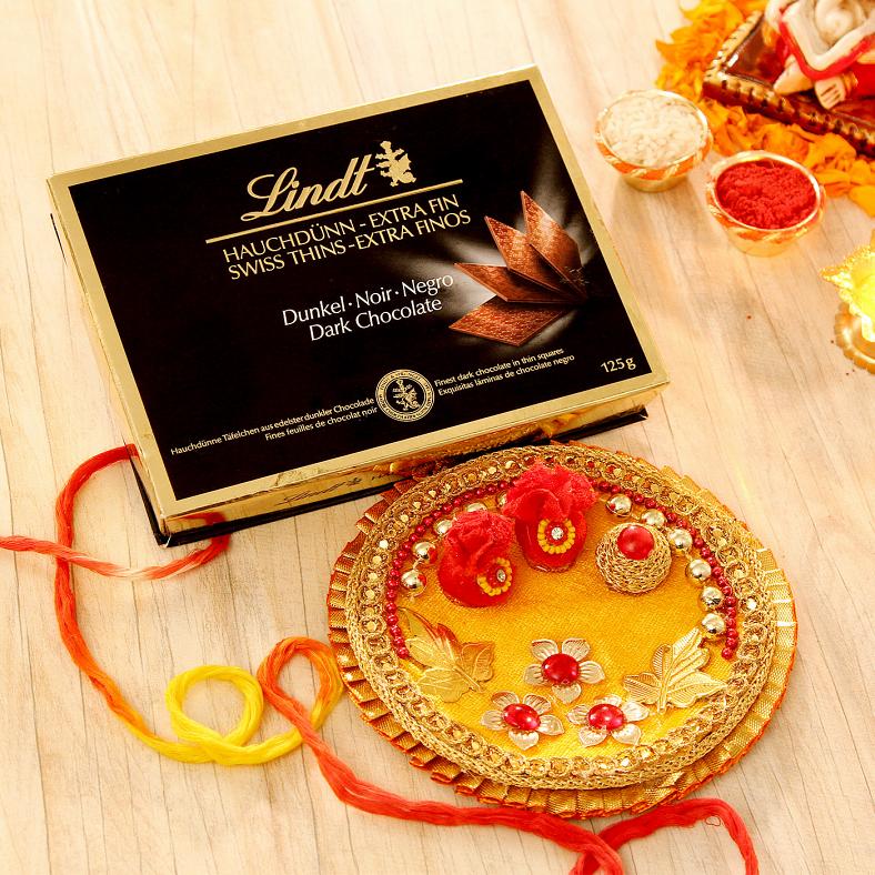 Lindt Dark Chocolate w/ Bhaidooj Tikka Thali Gift Set