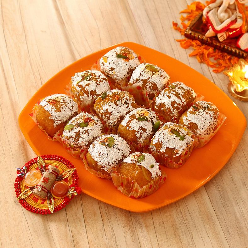 Motichoor Laddoo with Traditional Tikka Puja Thali
