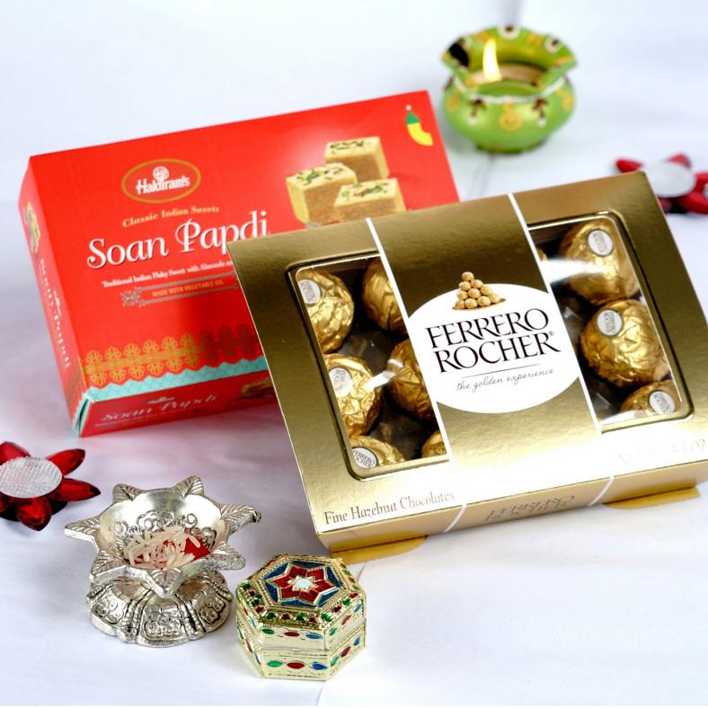 Bhaidooj Gift, Tikka Thali w/ Soan Papdi & Ferrero Rocher