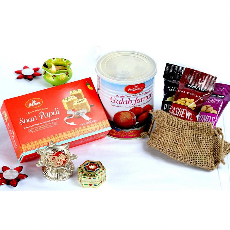 Bhaidooj Tikka Thali w/ Assorted Sweets & Dry Fruits