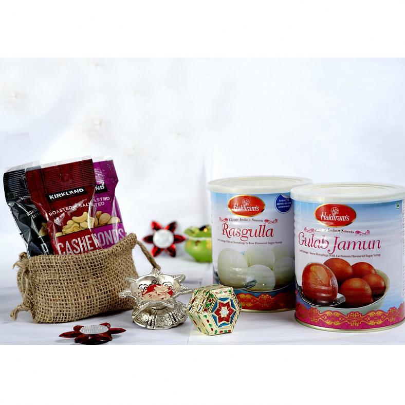 Assorted Sweets & Dry Fruits w/ Bhaidooj Tikka Puja Thali