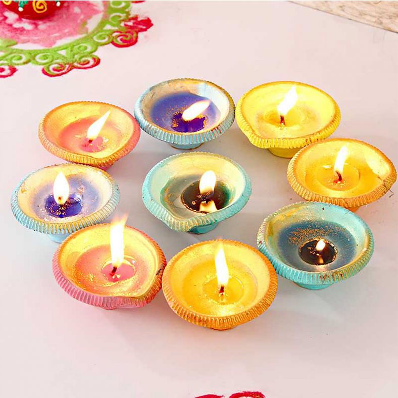 Classy Painted Designer Clay Diyas for Diwali 18 Pcs