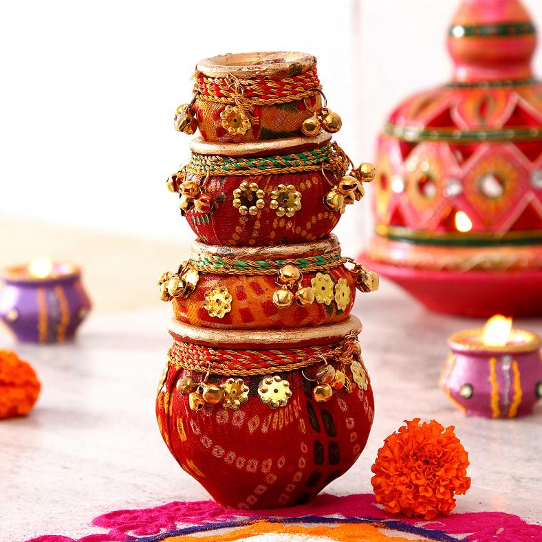 Set of 4 Lace Work Designer Clay Diyas