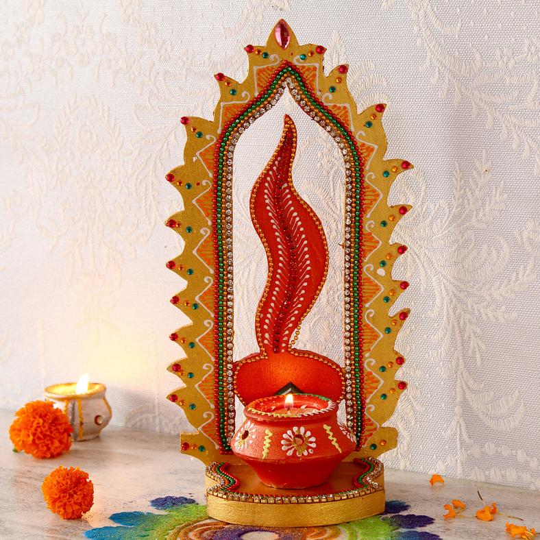 Traditional Design Painted Clay Diya for Gifting & Decor