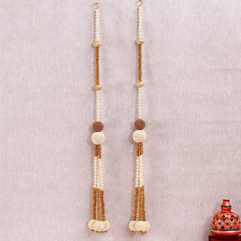 Decorative Royal White & Golden Beads Door Hanging 36"