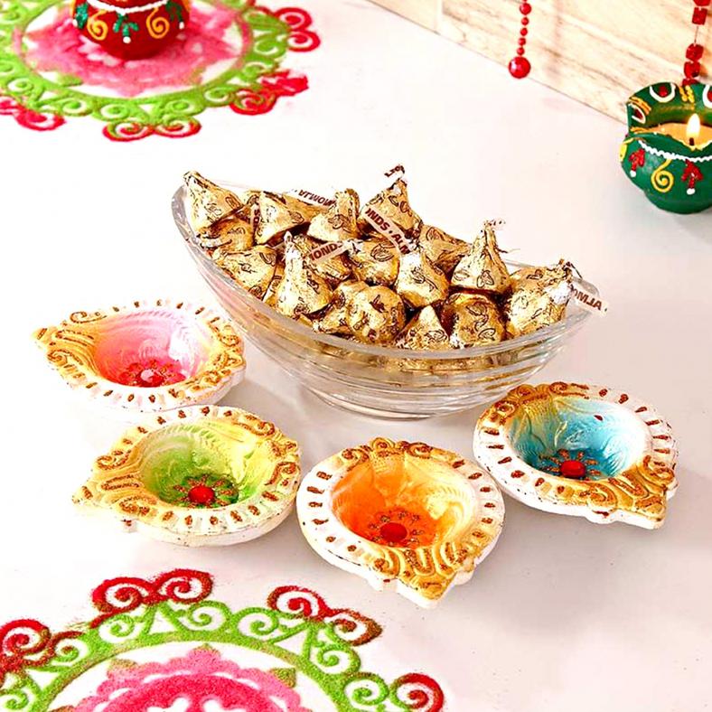 Sparkling Painted Clay Diyas w/ Hersheys Milk Chocolates