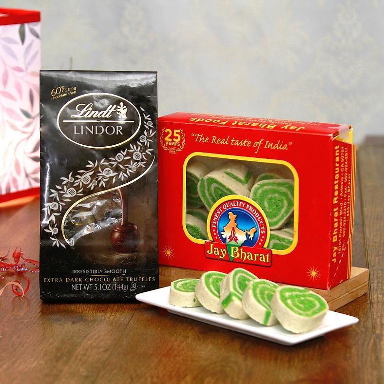 Lindt Lindor Cocoa Chocolate Truffles Pack w/ Pista Cassata Roll 450 Gms
