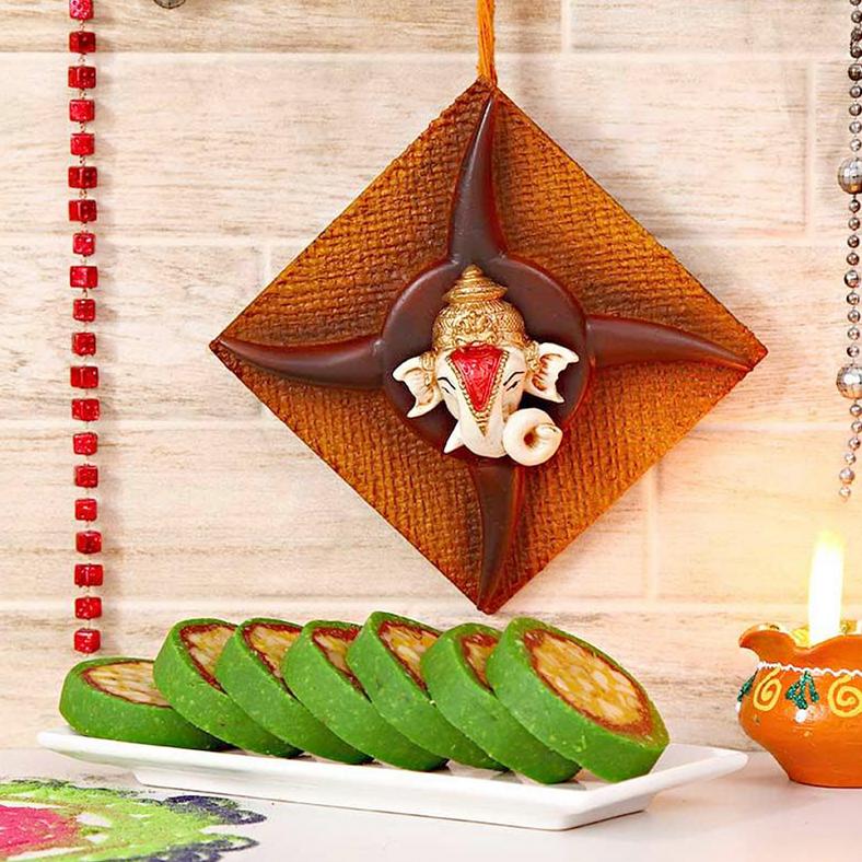 Beautiful Ganesha Wall Hanging w/ Kaju Pista Cassata