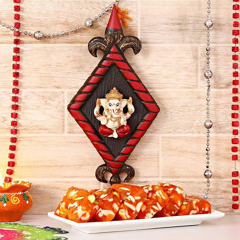 Auspicious Ganesha Wall Hanging Decor w/ Karachi Halwa 29440 Buy