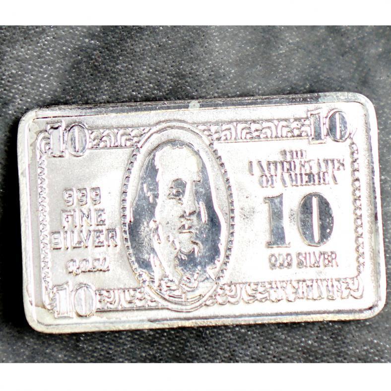 Return Gift, 10 Gms Pure Silver US Dollar 10 Bill  Biscuit