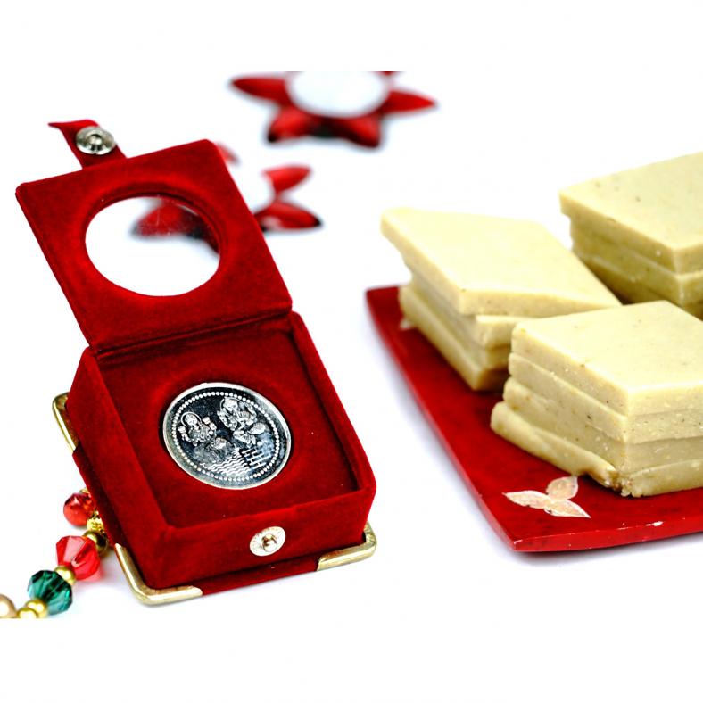 Kaju Katli 1 Lb w/ 10 Gms Laxmi Ganesha Pure Silver Coin