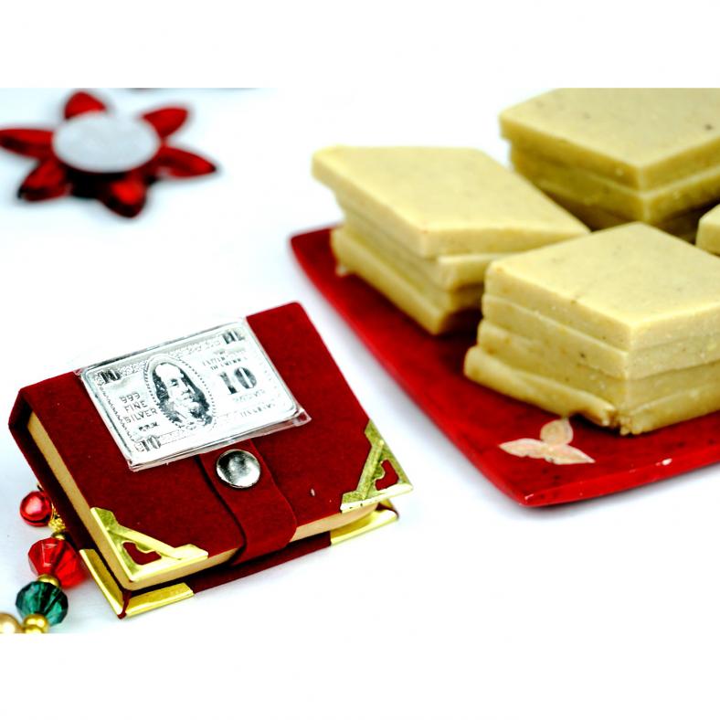 Special Gift - 10 Gms Silver Dollar Biscuit  w/  1 Lb Kaju Katli