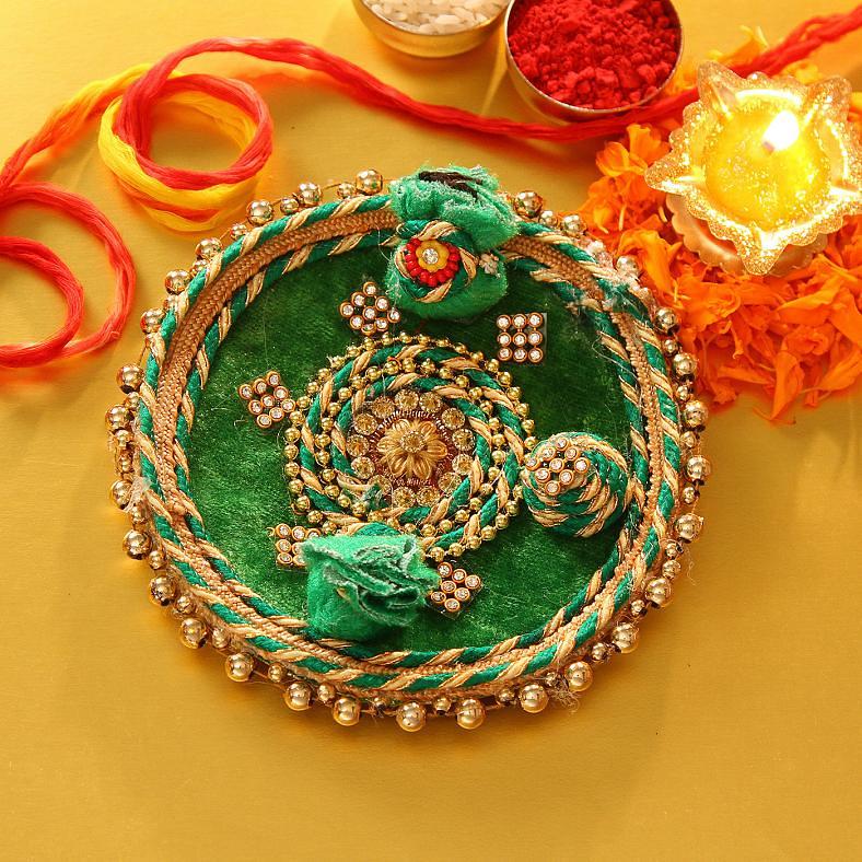 Decorated Fancy Design Green Tikka Thali for Bhaidooj