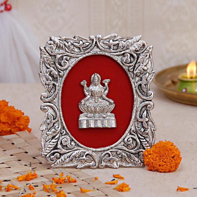 Goddess Laxmi White Metal Frame for decor / Gift