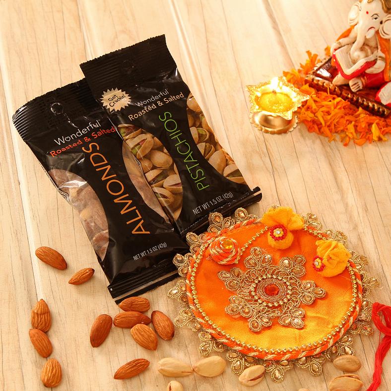Fancy Ethnic Design Bhaidooj Tikka w/ Assorted Dry Fruits