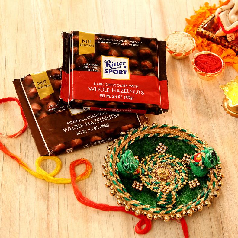 Decorative Bhaidooj Tikka Thali w/ Assorted Chocolates
