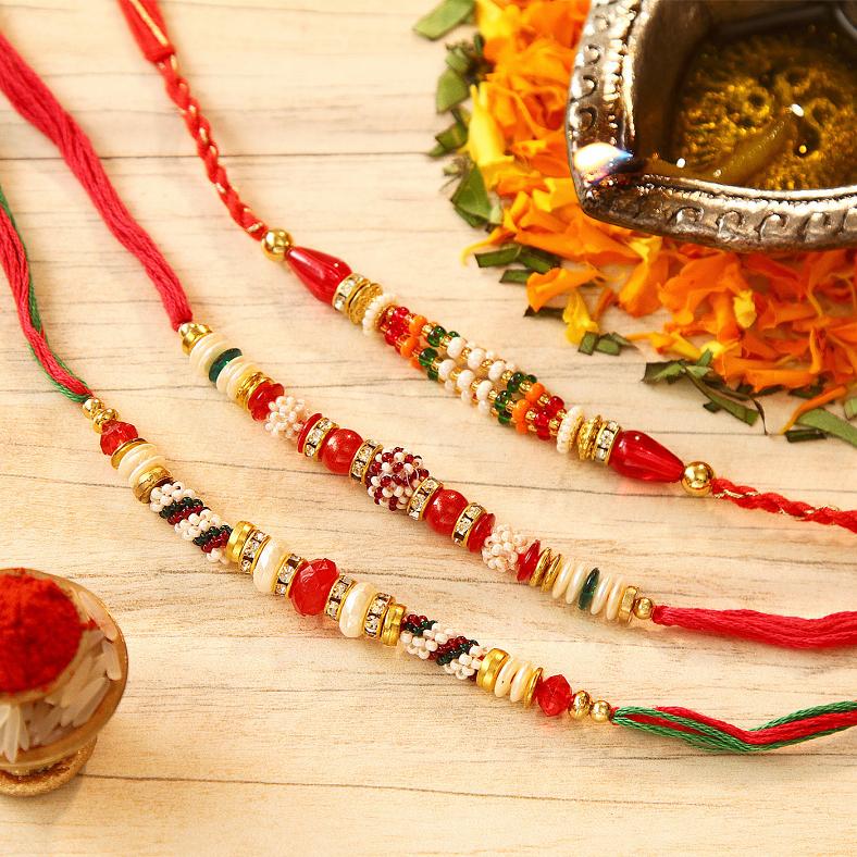 Set of 3 Multicolored Beads Rakhi for Brother
