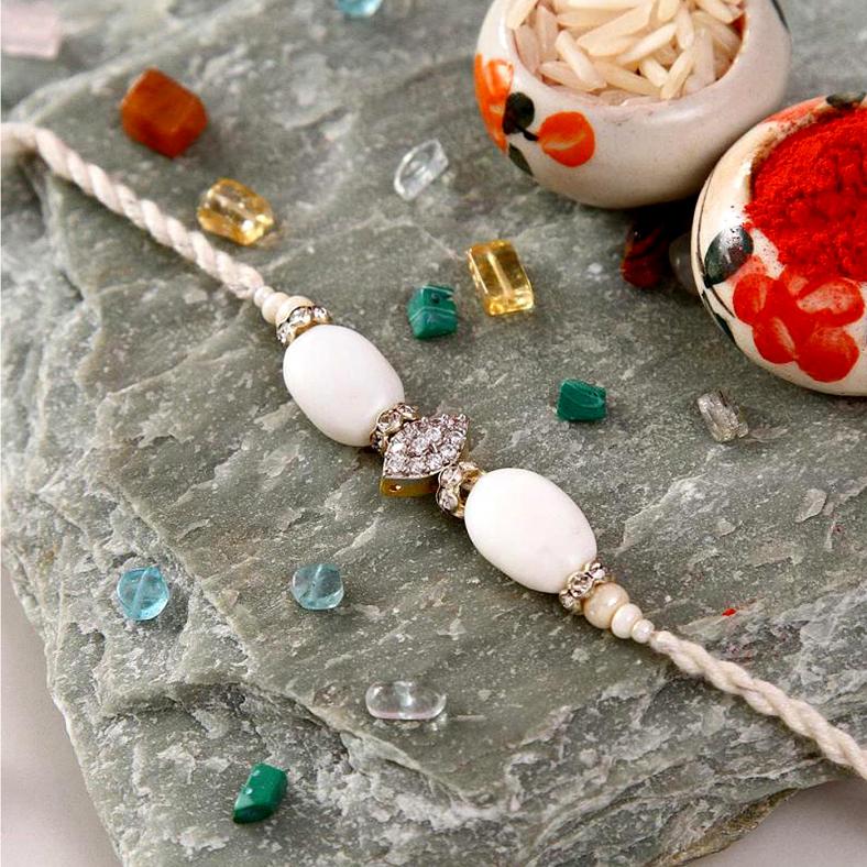 Attractive Opal White Stone Rakhi