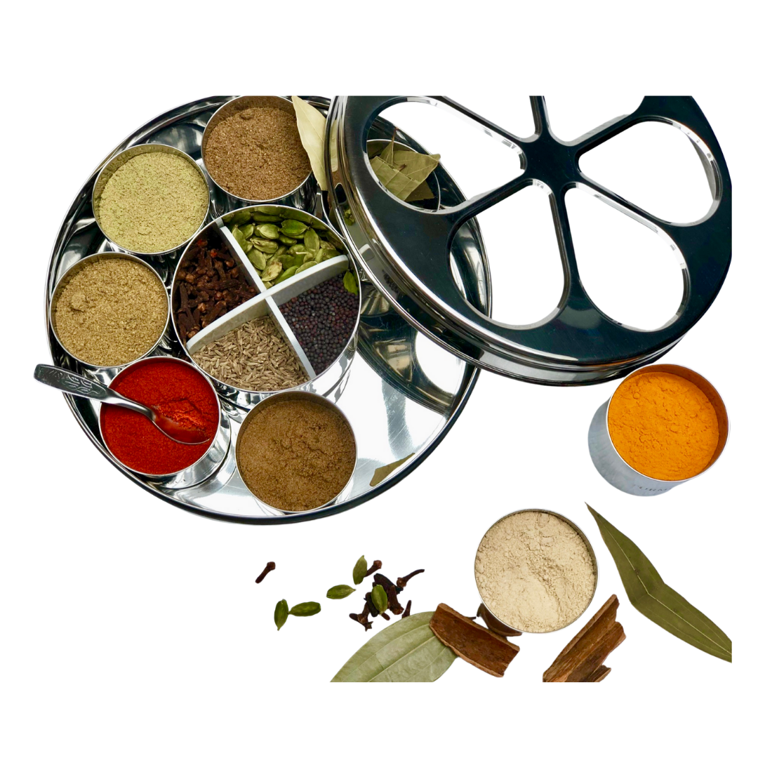 Stainless Steel Spice Box (masala dabba) with 13 spices Stainless Steel Spice Box (masala dabba) with 13 spices