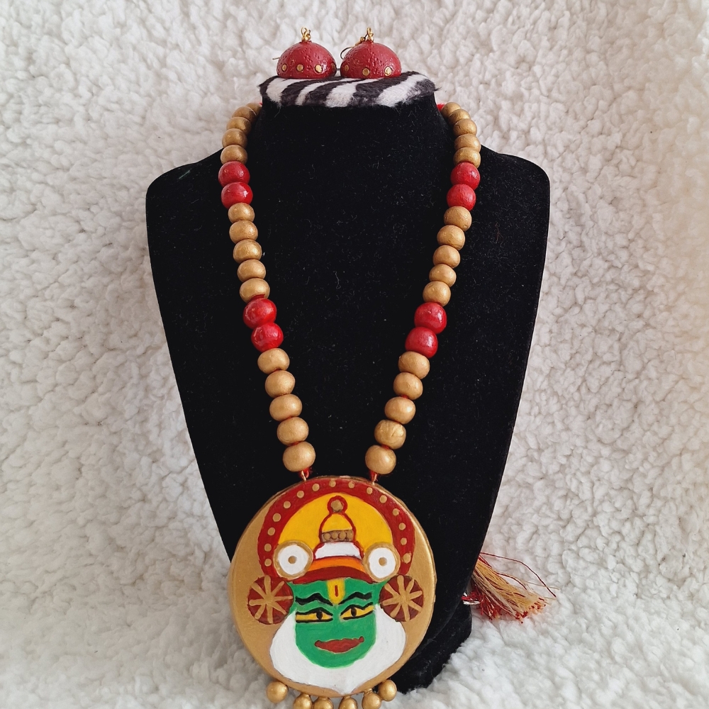 Handmade Kathakali Terracotta Necklace Set – South Indian Traditional Jewel Handmade Kathakali Terracotta Necklace Set – South Indian Traditional Jewel