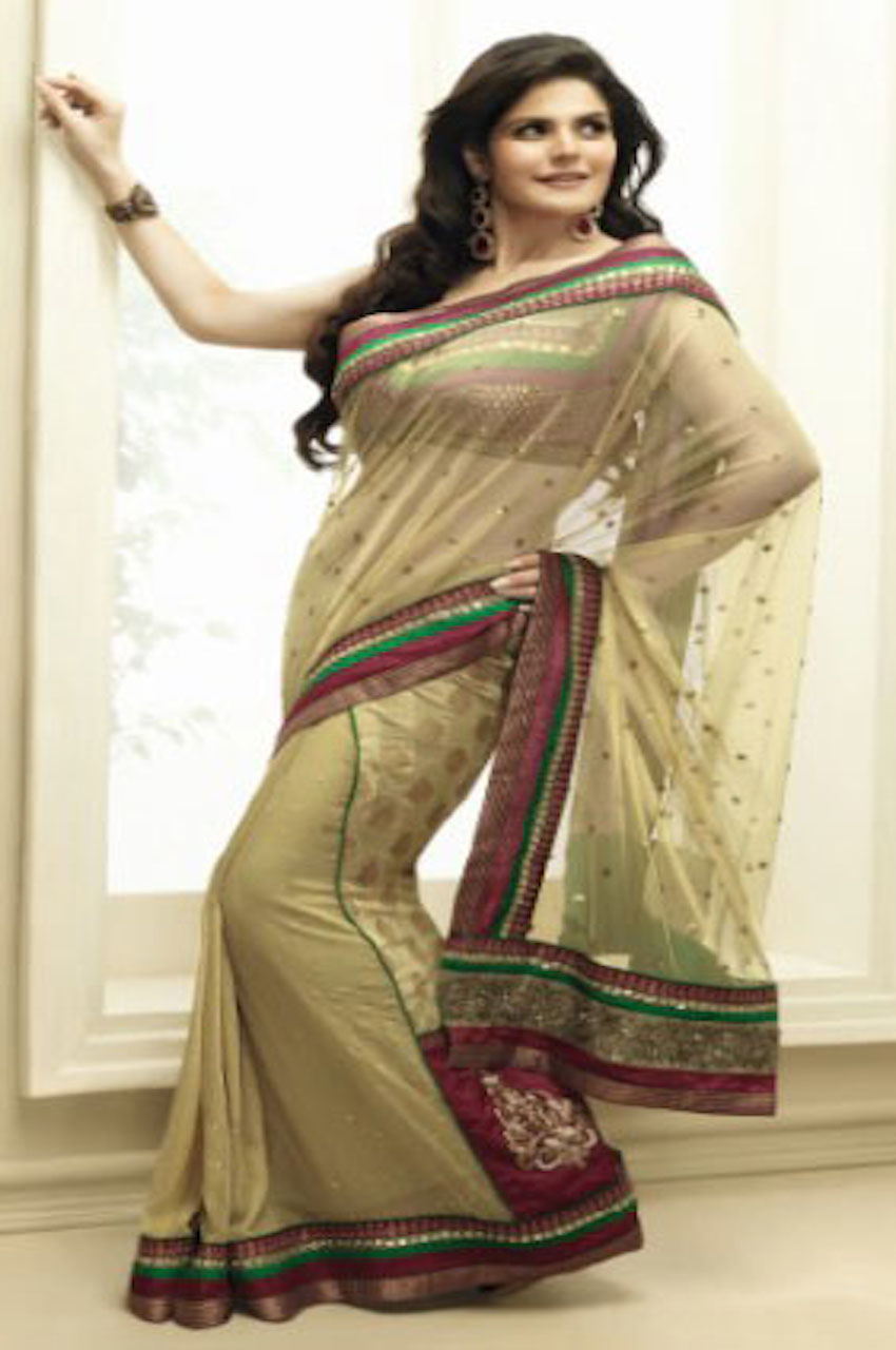 Deep Beige Color Designer Net & Benaras Georgette Saree w/ Blouse Deep Beige Color Designer Net & Benaras Georgette Saree w/ Blouse