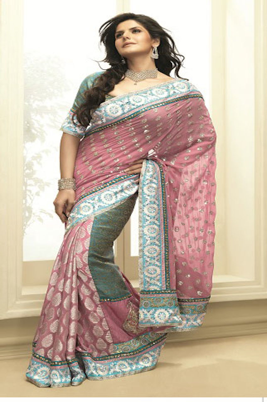 Pink & Blue Color Designer Net & Benaras Georgette Saree w/ Blouse Pink & Blue Color Designer Net & Benaras Georgette Saree w/ Blouse