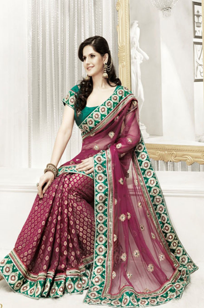 Maroon Color Designer Net & Jacquard on Chiffon Saree w/ Blouse Piece Maroon Color Designer Net & Jacquard on Chiffon Saree w/ Blouse Piece