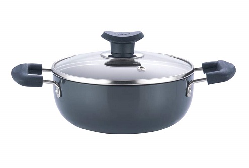 Vinod Hard Anodized Deep Kadai with Steel Lid- 20 cm, 2.1 Ltr